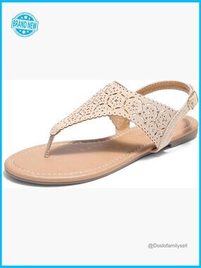 Gladiator Flat Sandals T-Strap Rhinestone Casual Summer Beach Dressy Cutout